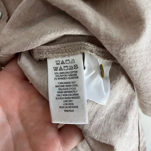 Sigrid Olsen Linen Blend Button Down Shirt 3X Neutral Beige Lightweight Top - Picture 6 of 7